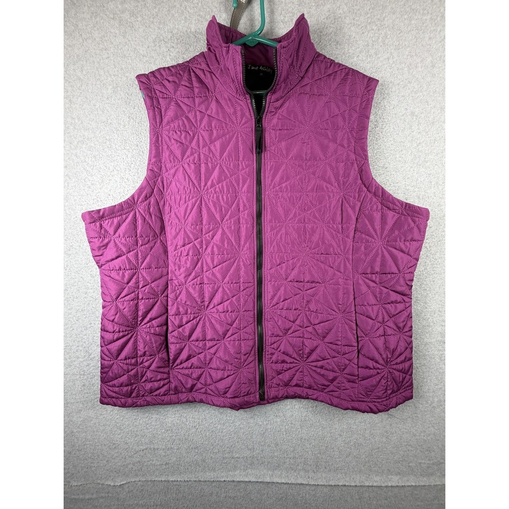 Jane Ashley Vest Womens 2X Purple Quilted Full Zip Sleeveless Padded Warm